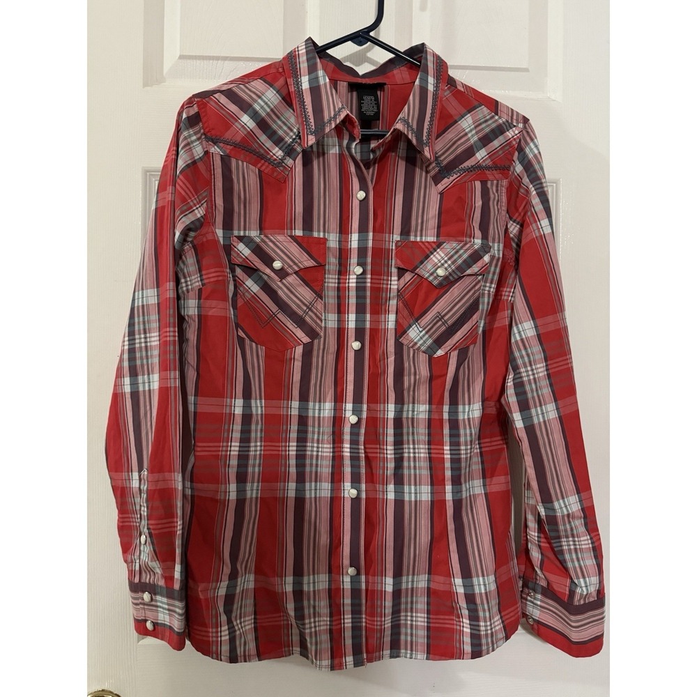 Wrangler Retro Pearl Snap Western Shirt Plaid, Red/Gray Medium NEW LW5008R